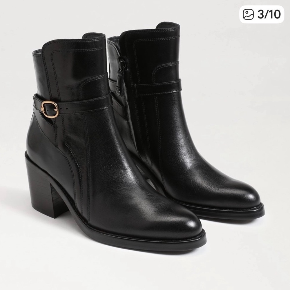 Sam Edelman “Simona” Block Heel Black Leather Ankle Boots